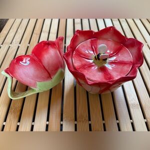 Ambiance Poppy Collection Floral Ceramic Teacup + Sugar Holder with Bumble Bee
